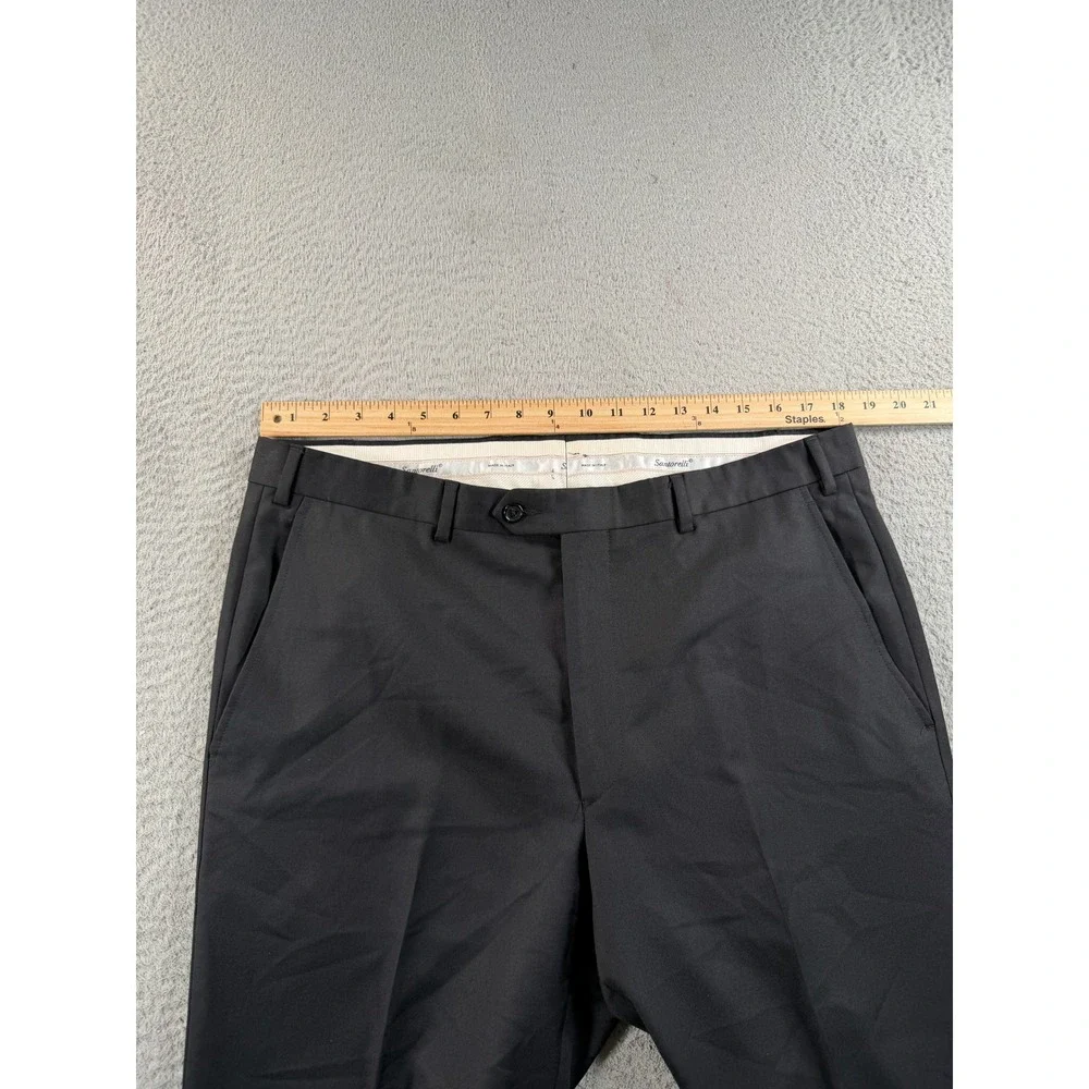 Santorelli Romeo Dress Pants Men 36x28 Black Wool Luxury Serge Italy Cuffed Flat